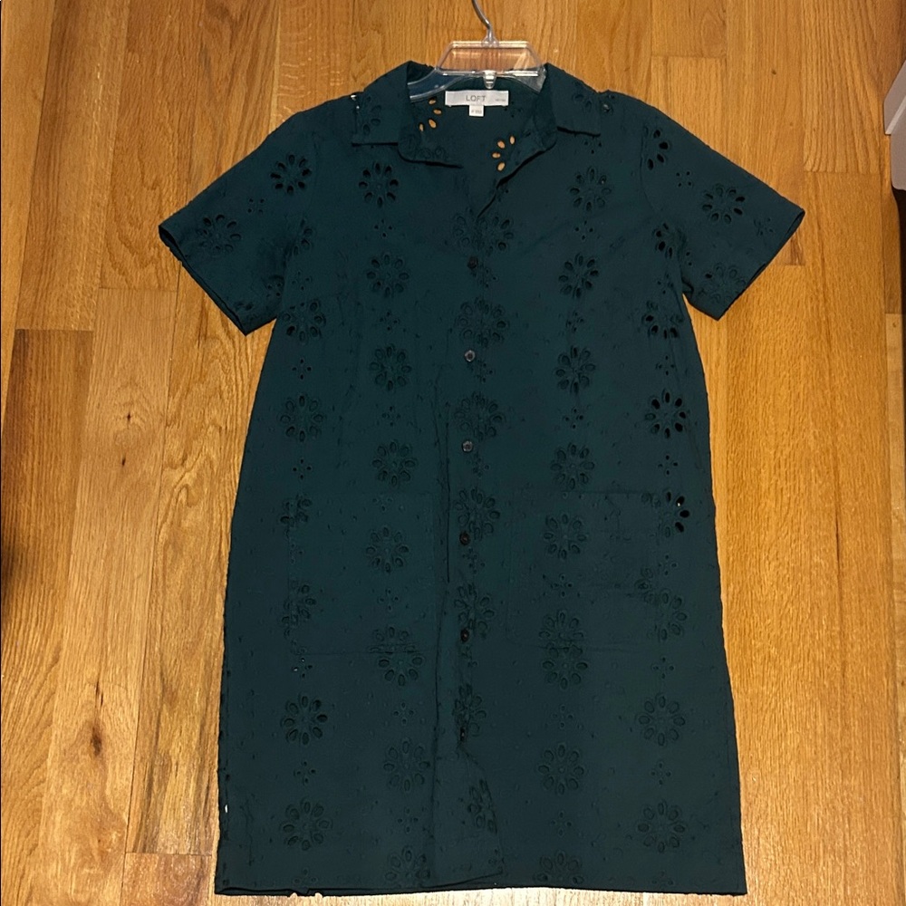 LOFT Dark Green Button Down Dress